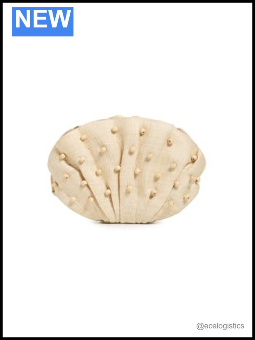 Beaded Scallop Clutch with Adjustable Strap Cotton Lined Raffia